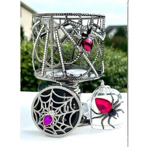 Bath & Body Works Gem Spider Spiderweb Candle & Pocketbac Holder & Car Clip x 3
